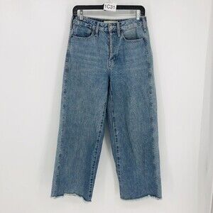 Happy X Nature Women Blue Cotton High Rise Crop Wide Leg Button Fly Jean Sz 27